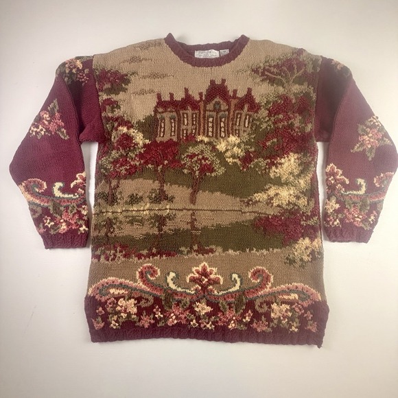 Northern Isles Sweaters - Vintage Country Mansion‎ House Hand Knitted Floral Sweater Northern Isle Large